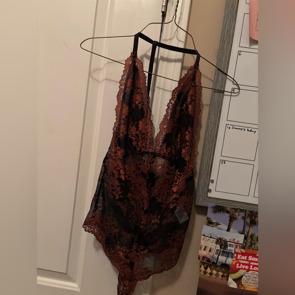 Windsor Orange and Brown Lace Bodysuit